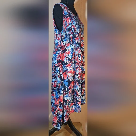 CROFT & BARROW High Low Floral Dress - Red, White, and Blue - Picture 2 of 7
